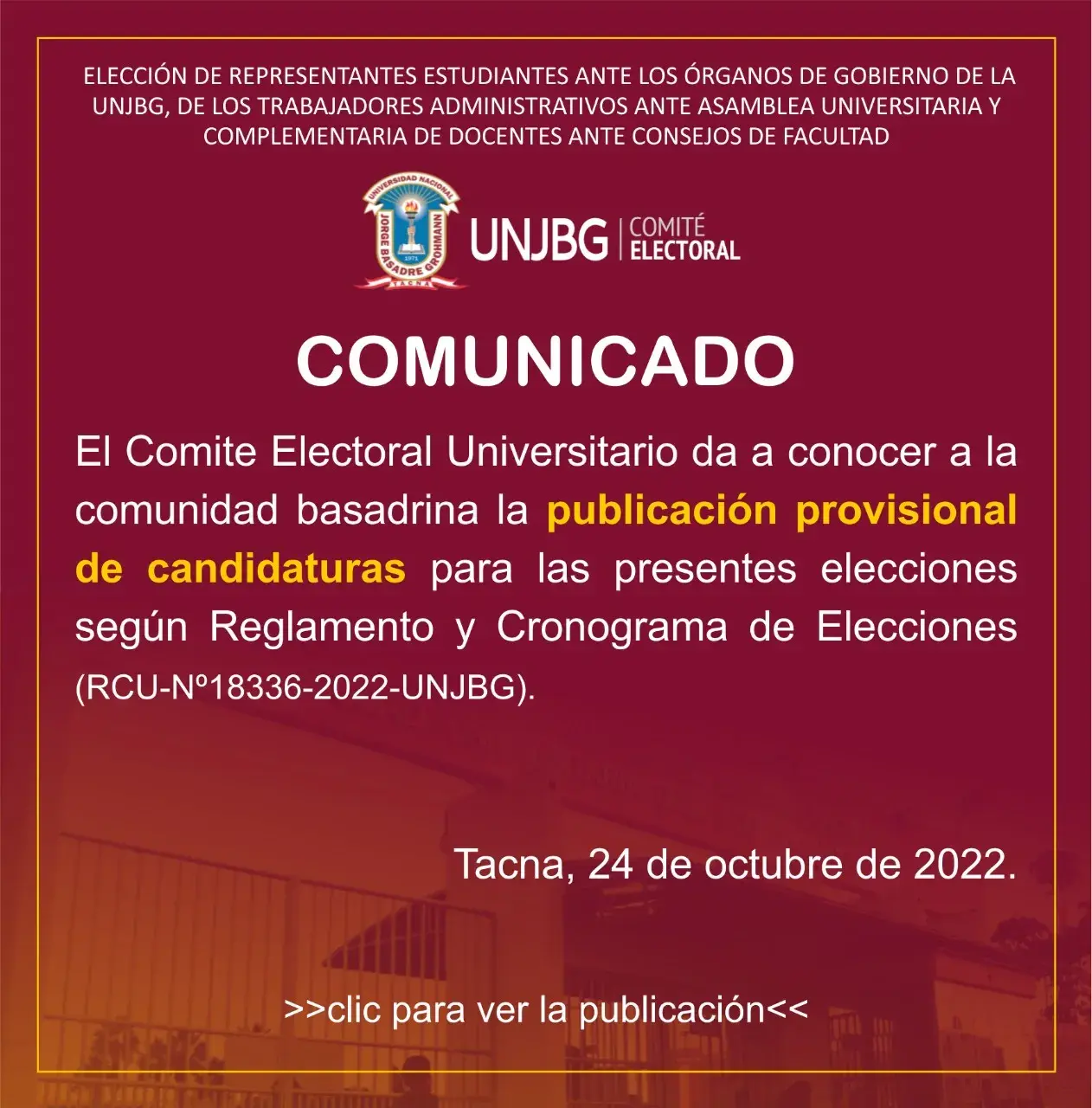 COMUNICADO - PUBLICACION PROVISIONAL DE CANDIDATURAS