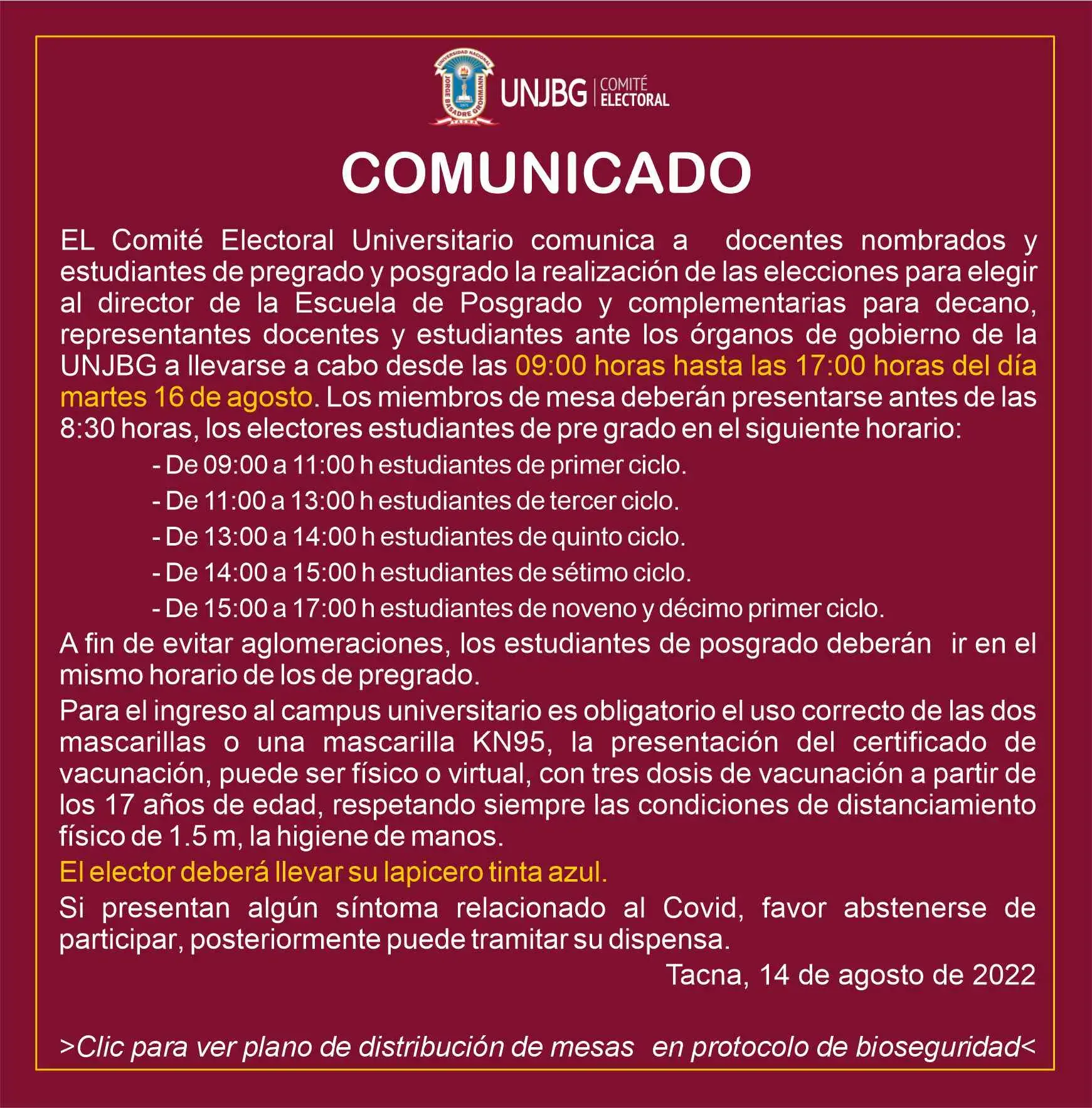 COMUNICADO ELECCIONES 16 DE AGOSTO DE 2022